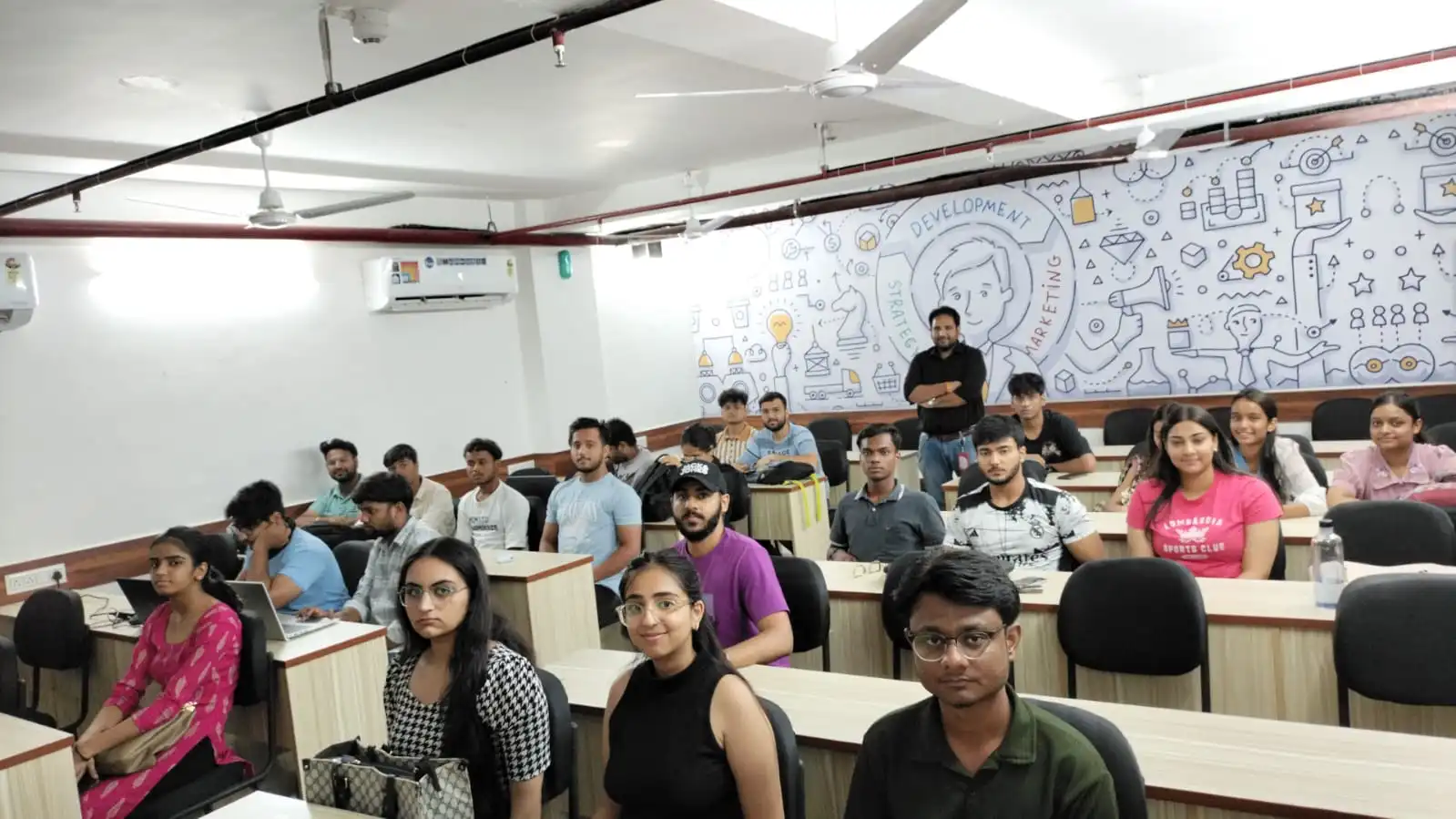 Students learning digital marketing skills